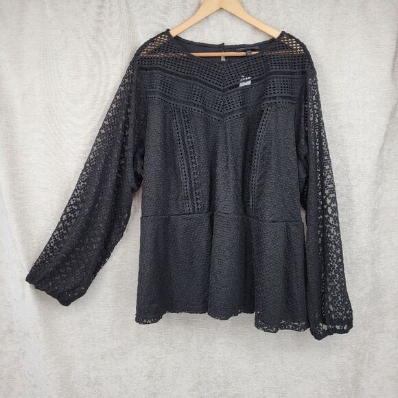 Lane Bryant Black Mock-Neck Illusion Lace Peplum Blouse Women's Plus Size 30/32 - Picture 3 of 16